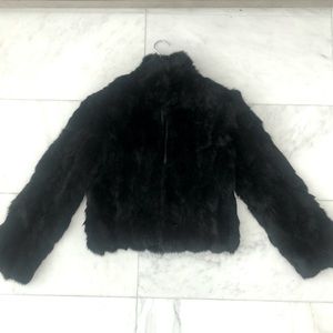 Cropped Adrienne Landau rabbit fur coat